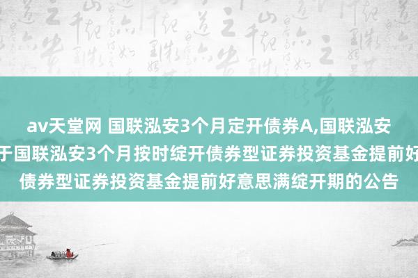 av天堂网 国联泓安3个月定开债券A,国联泓安3个月定开债券C: 对于国联泓安3个月按时绽开债券型证券投资基金提前好意思满绽开期的公告