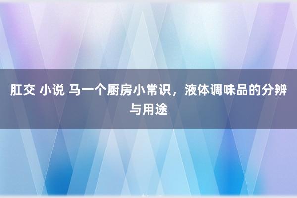 肛交 小说 马一个厨房小常识，液体调味品的分辨与用途