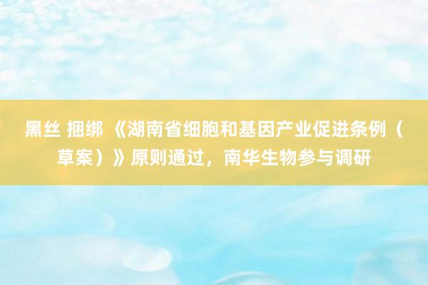 黑丝 捆绑 《湖南省细胞和基因产业促进条例（草案）》原则通过，南华生物参与调研